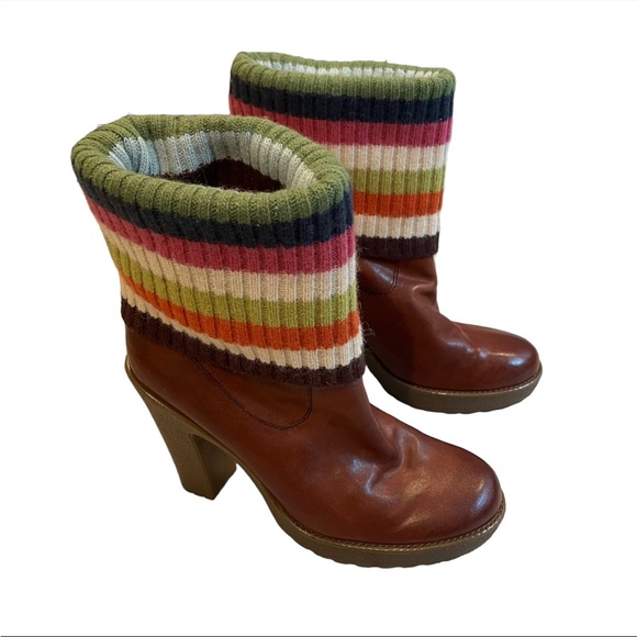 Coach Brown Laurette Leather Sweater Knit Boots, Sz 6.5 - Picture 3 of 15